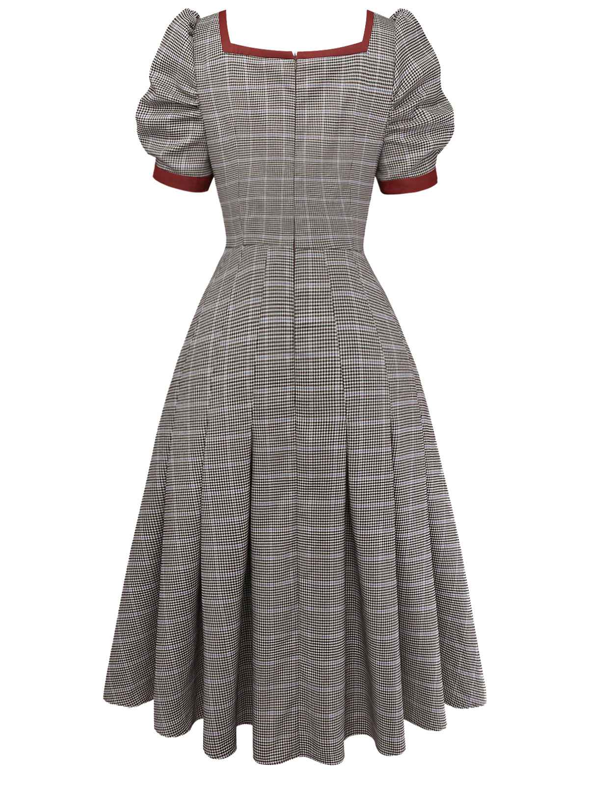 Brown 1950s Bow Houndstooth Pleated Dress - Image 6