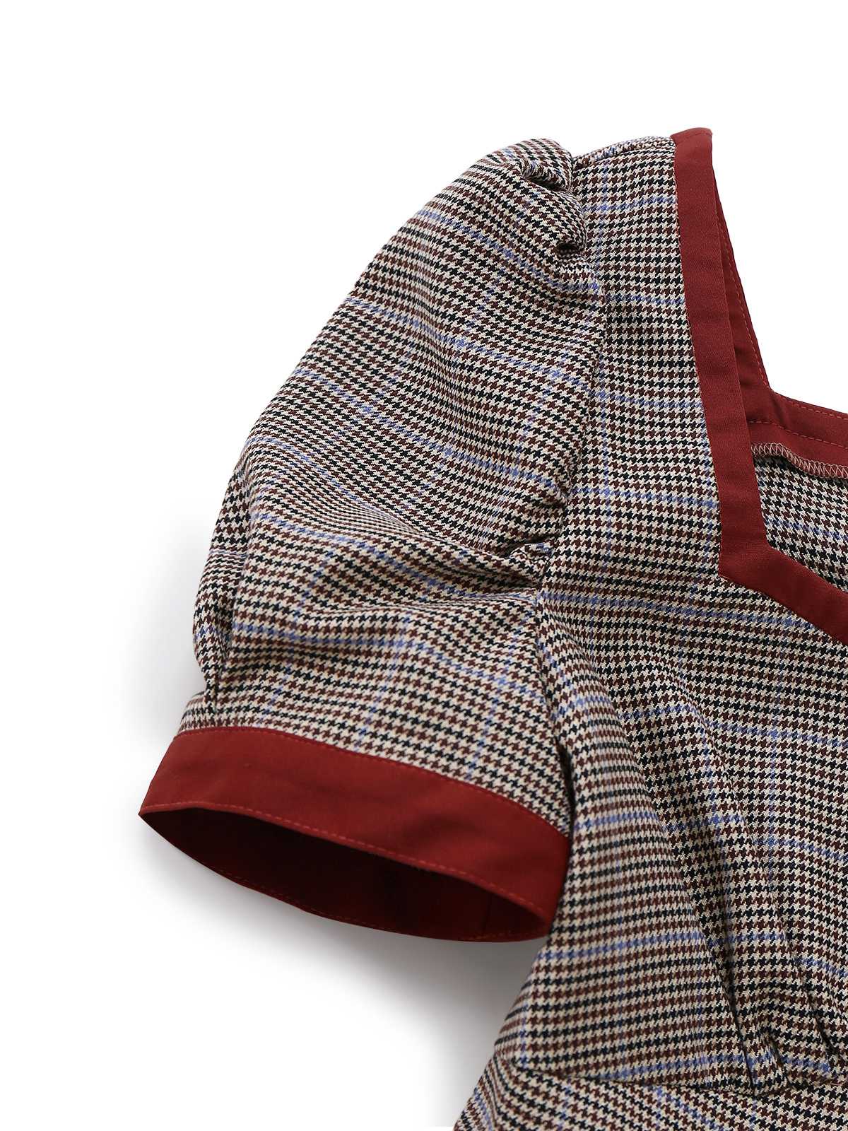 Brown 1950s Bow Houndstooth Pleated Dress - Image 7