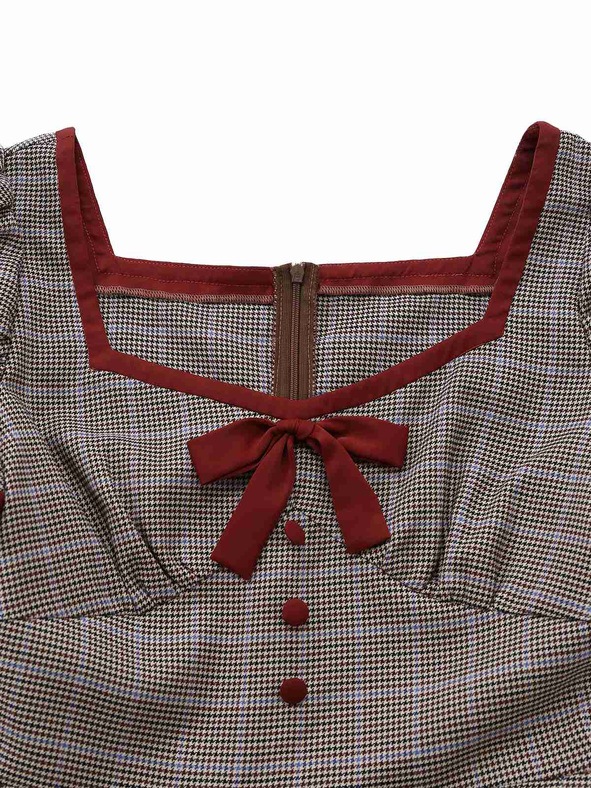 Brown 1950s Bow Houndstooth Pleated Dress - Image 8