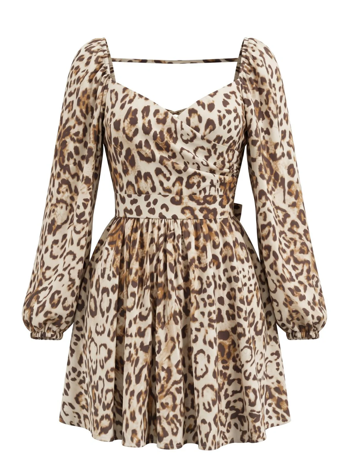 Brown 1950s Leopard Backless Long Sleeve Square Neck Dress - Image 2