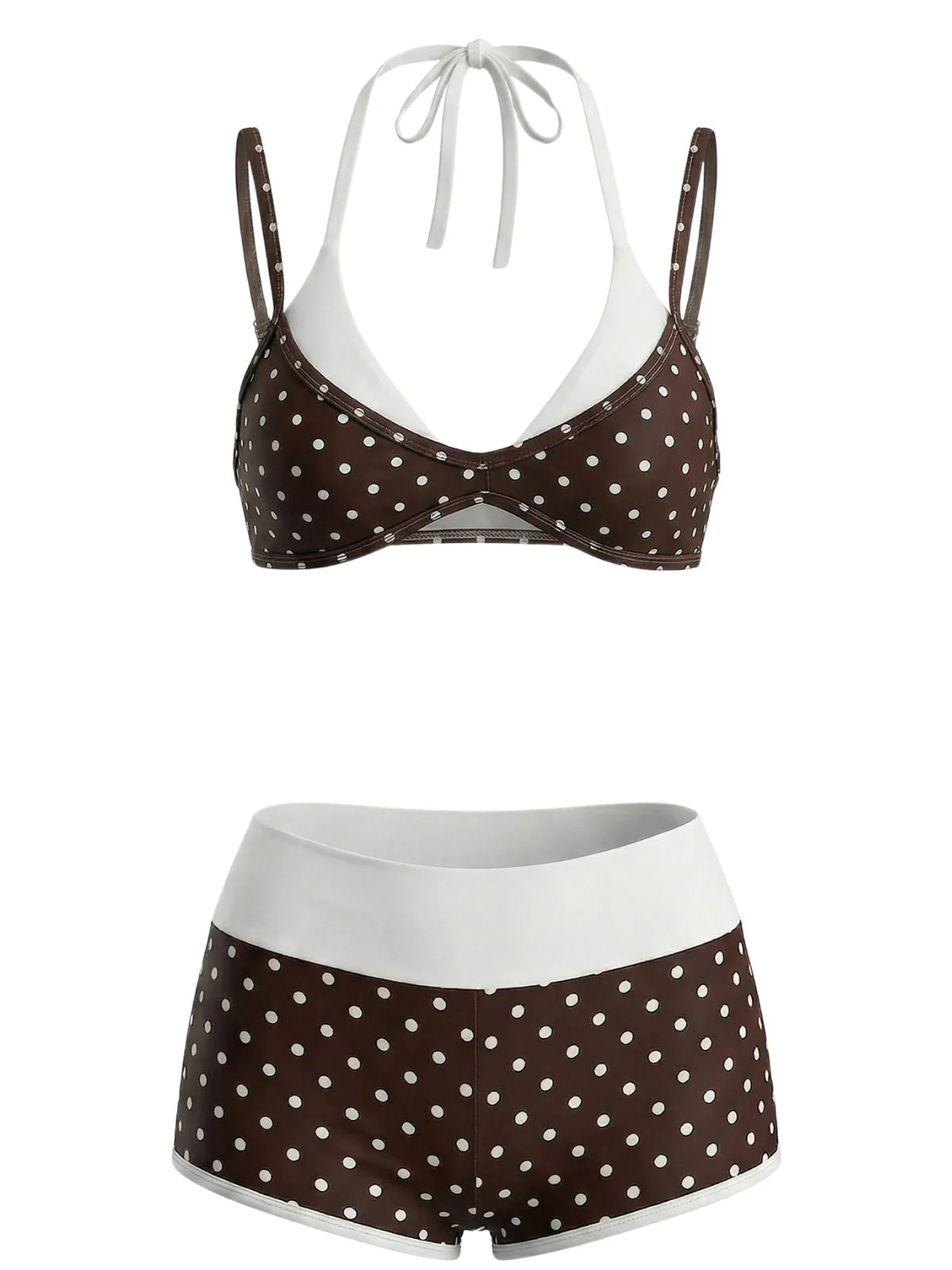 Brown 1950s Polka Dot Double-Layer Swimsuit