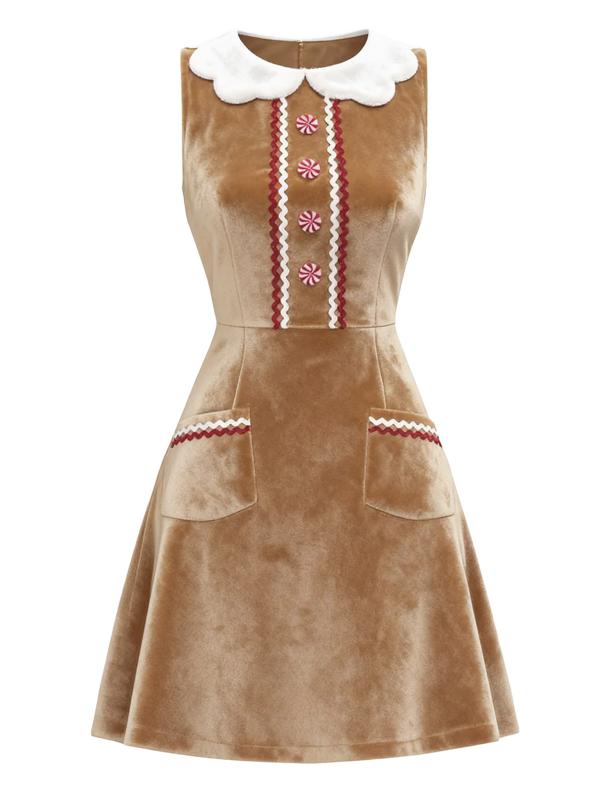 Brown 1960s Christmas Gingerbread Velvet Dress - Image 2