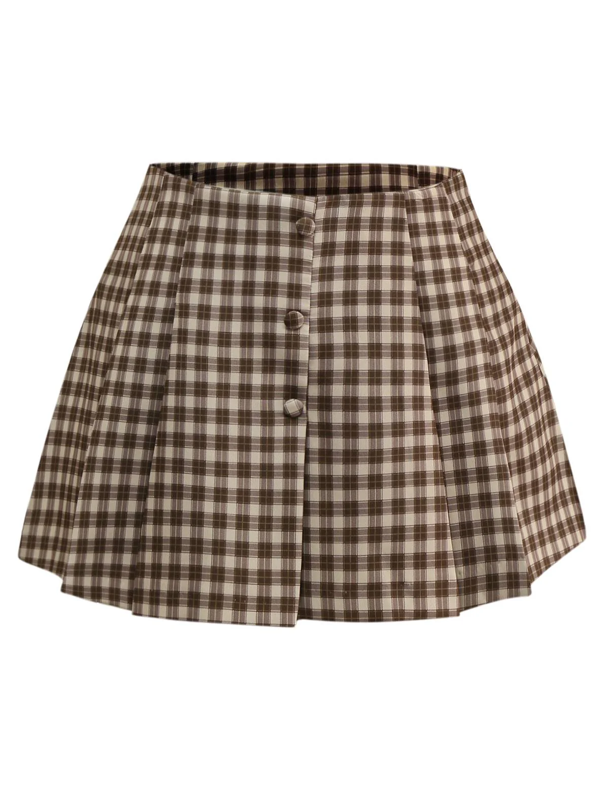 2PCS Brown 1960s Gingham Plaid Pleated Vest & Skirt - Image 8