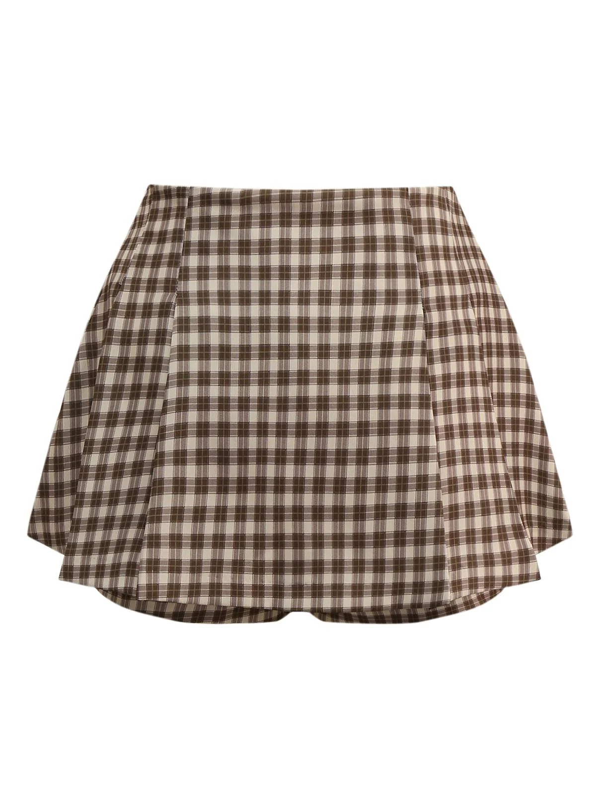 2PCS Brown 1960s Gingham Plaid Pleated Vest & Skirt - Image 9
