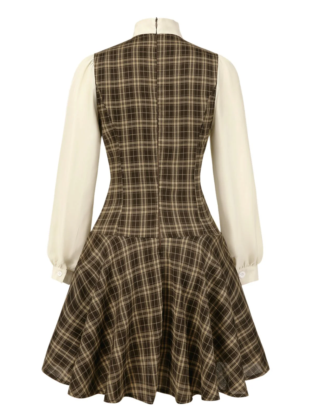 [Pre-Sale] Brown 1960s Plaid Bow Tie Button Swing Dress - Image 5