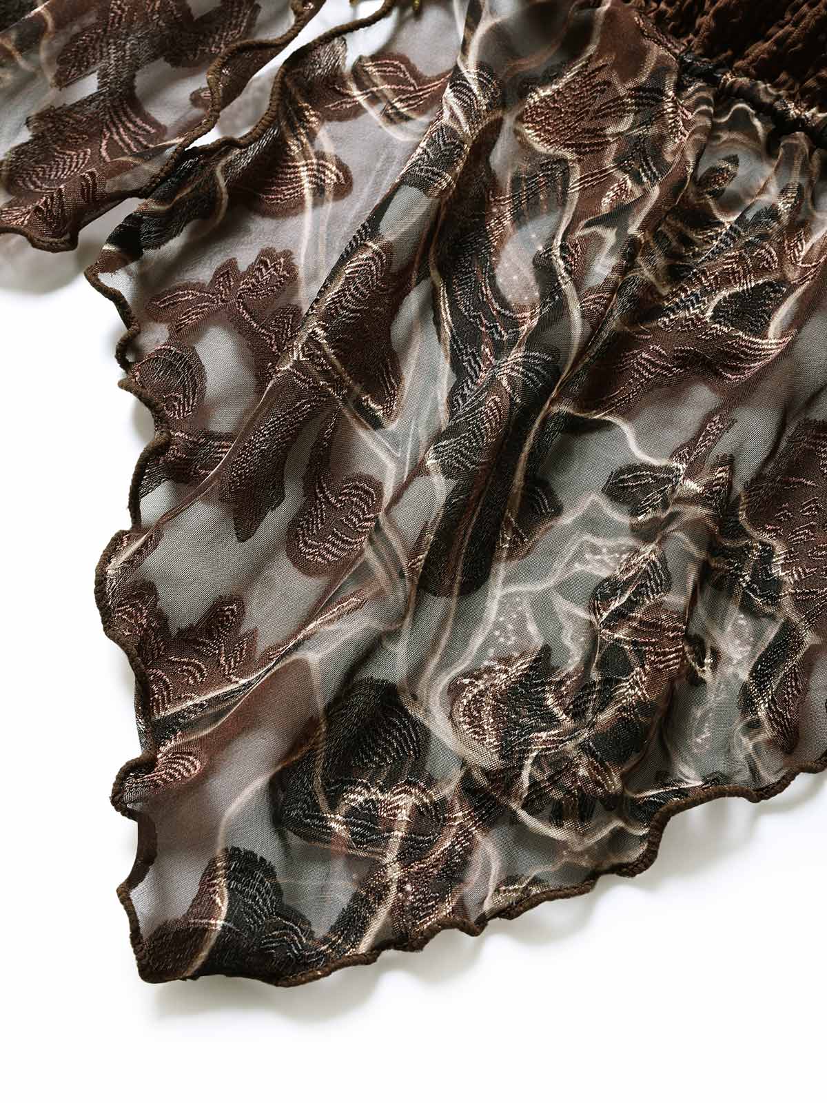 Brown 1960s Halter Sheer Embroidered Mesh Tankini Set - Image 5