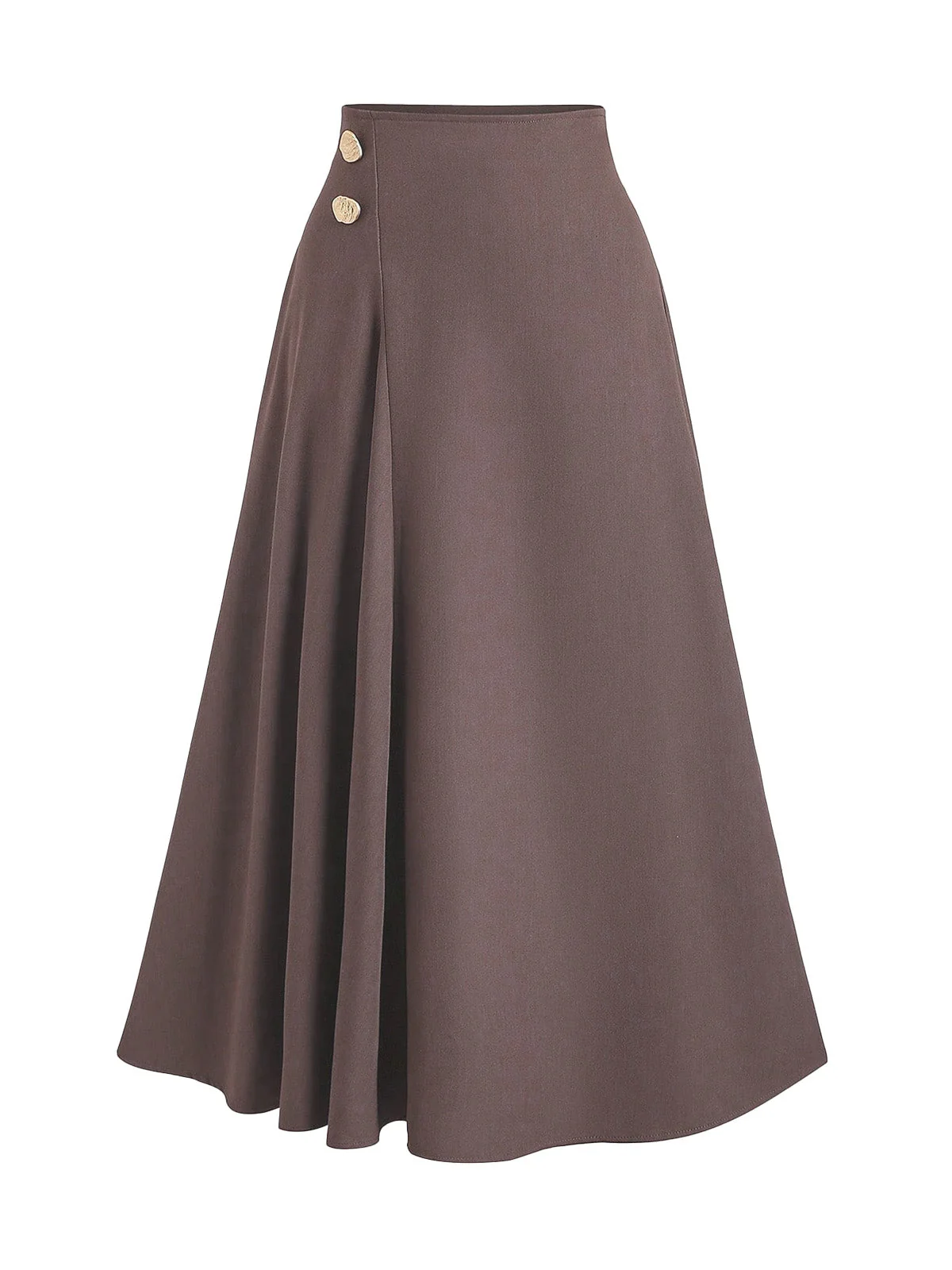 Brown 1980s High-Waist Button Pleated Skirt