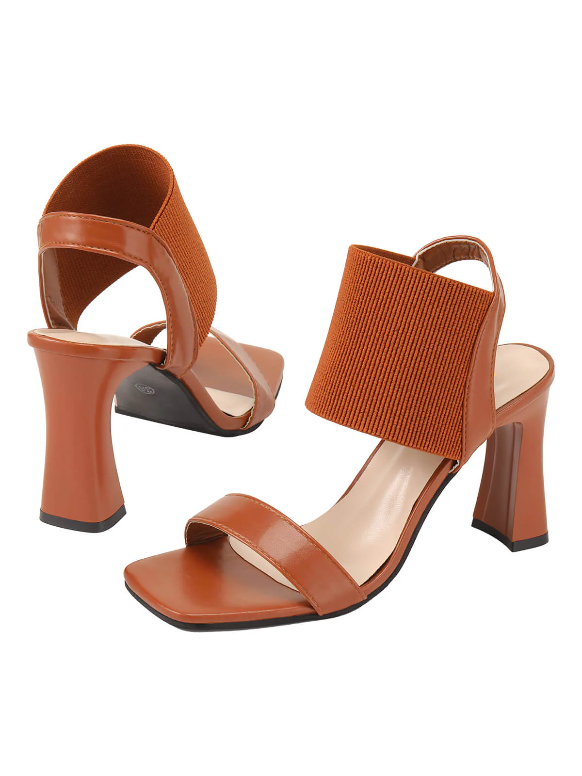 Brown Elastic Strap High Heel Sandals - Image 2