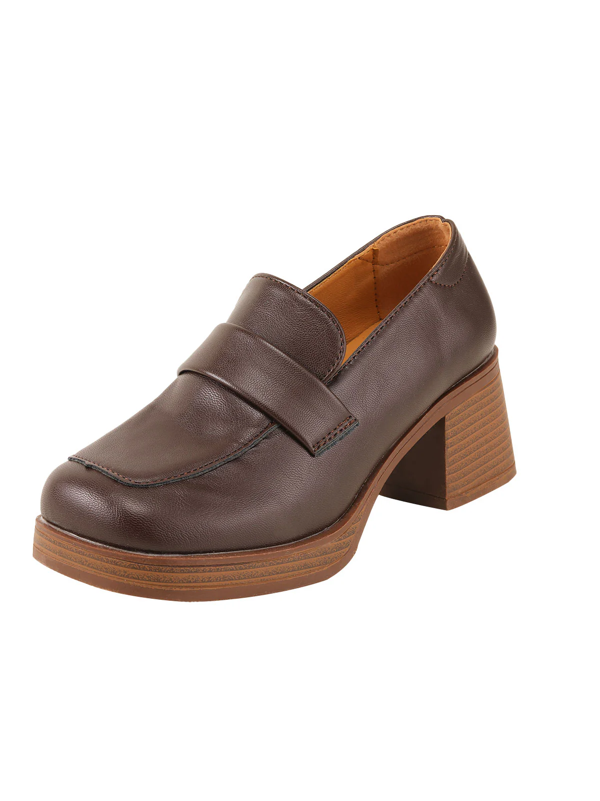 Brown Retro Square Toe Chunky Heels - Image 3