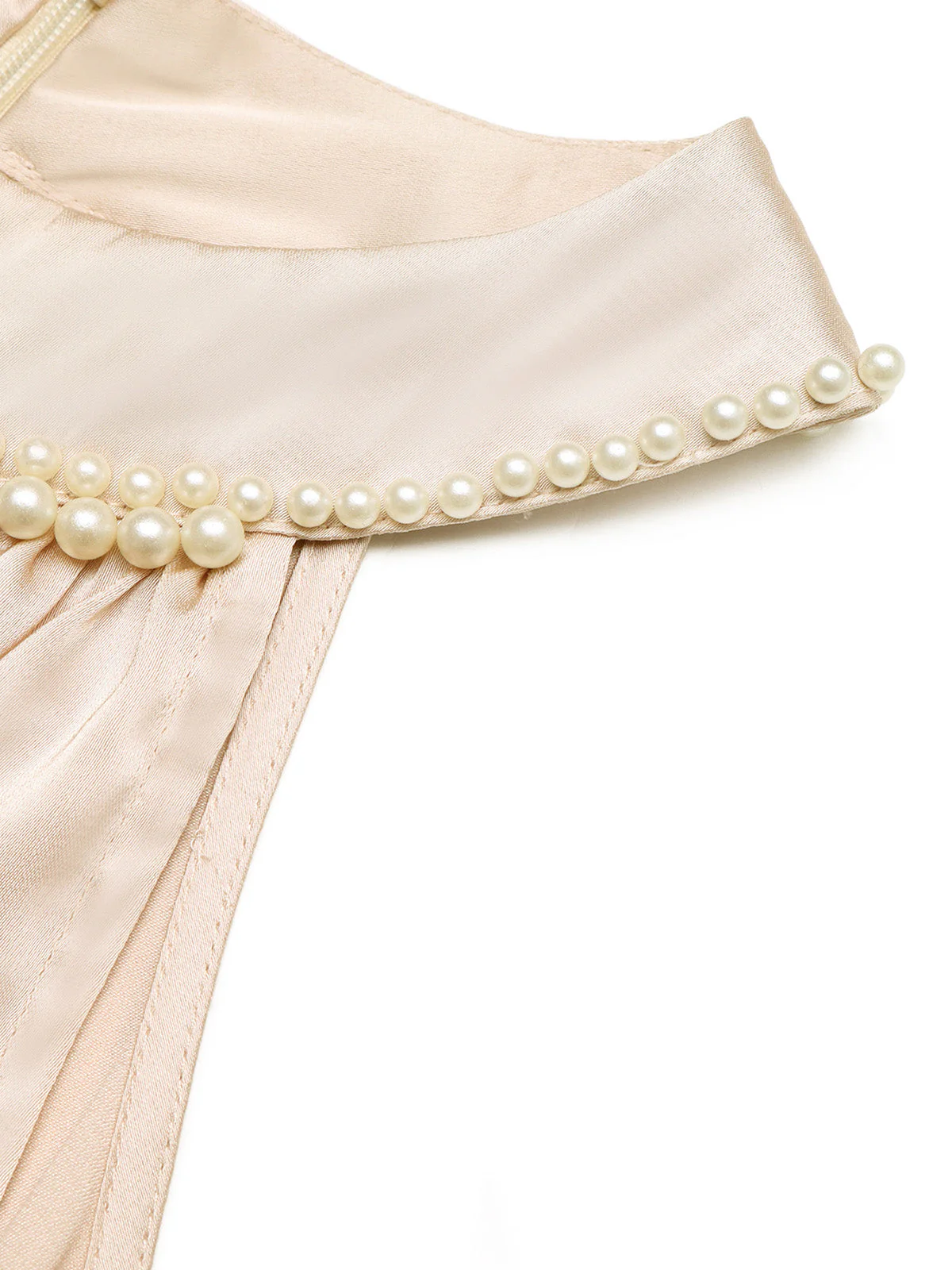 Champagne 1930s Satin Halter Sleeveless Pearl Midi Dress - Image 7