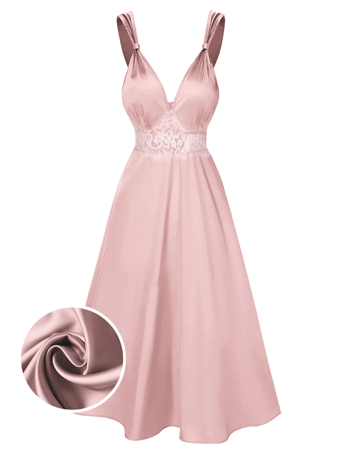 Champagne 1930s Solid Lace Satin Nightgown - Image 11