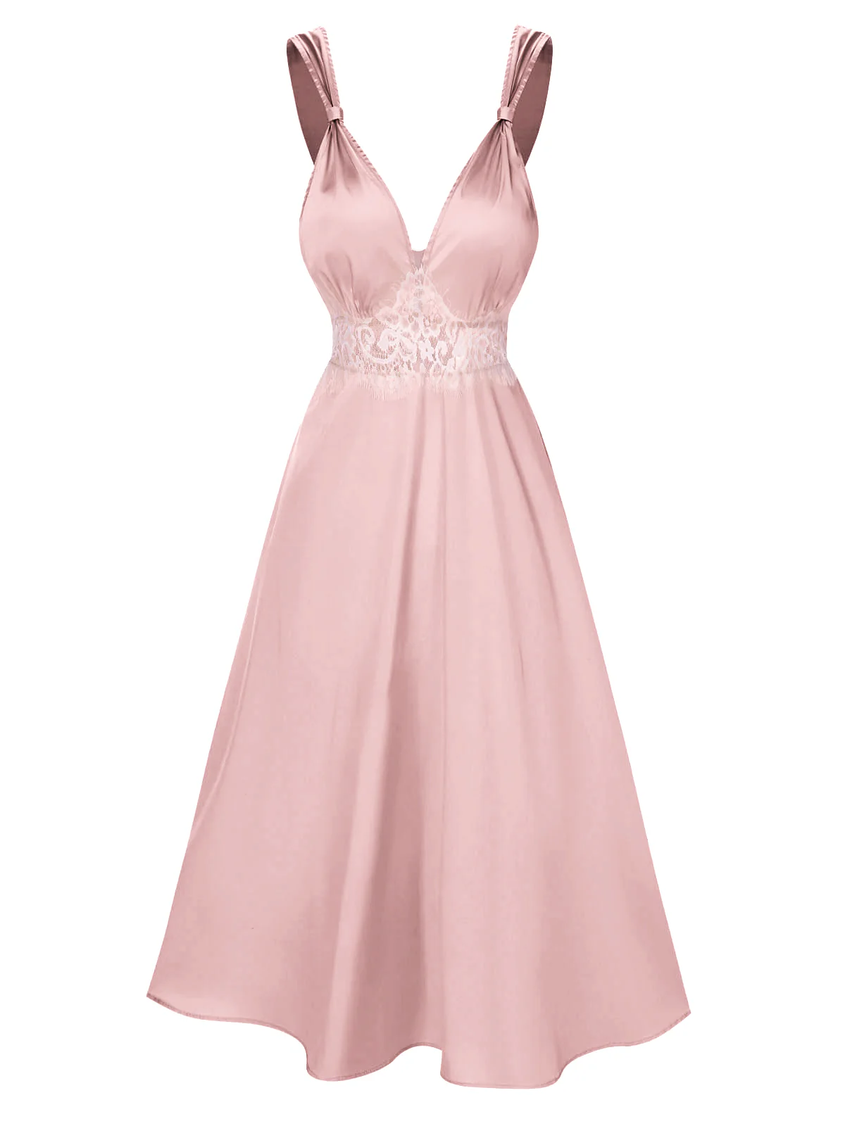 Champagne 1930s Solid Lace Satin Nightgown - Image 12