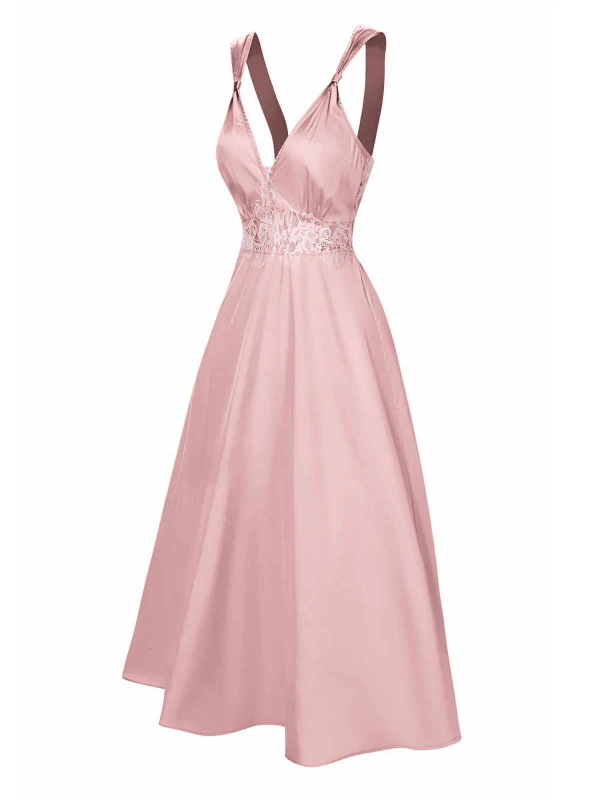 Champagne 1930s Solid Lace Satin Nightgown - Image 13