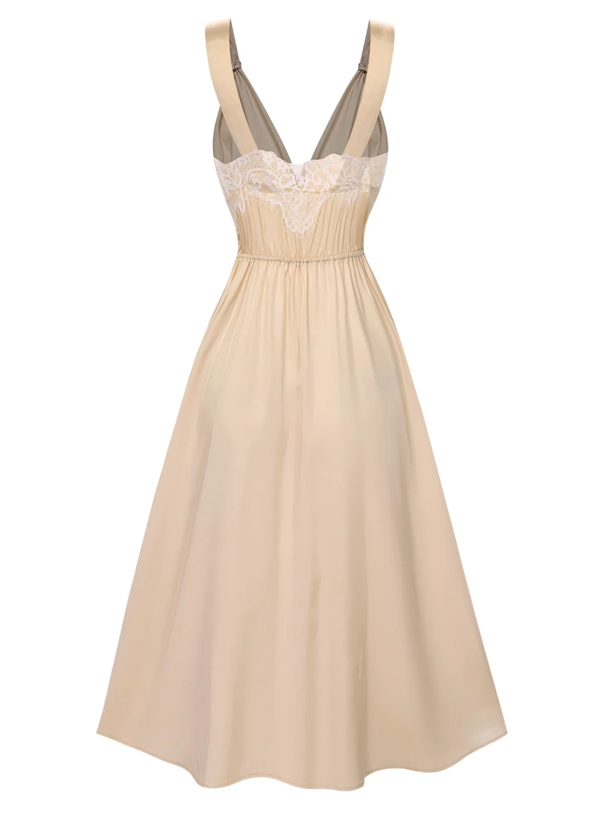 Champagne 1930s Solid Lace Satin Nightgown - Image 3