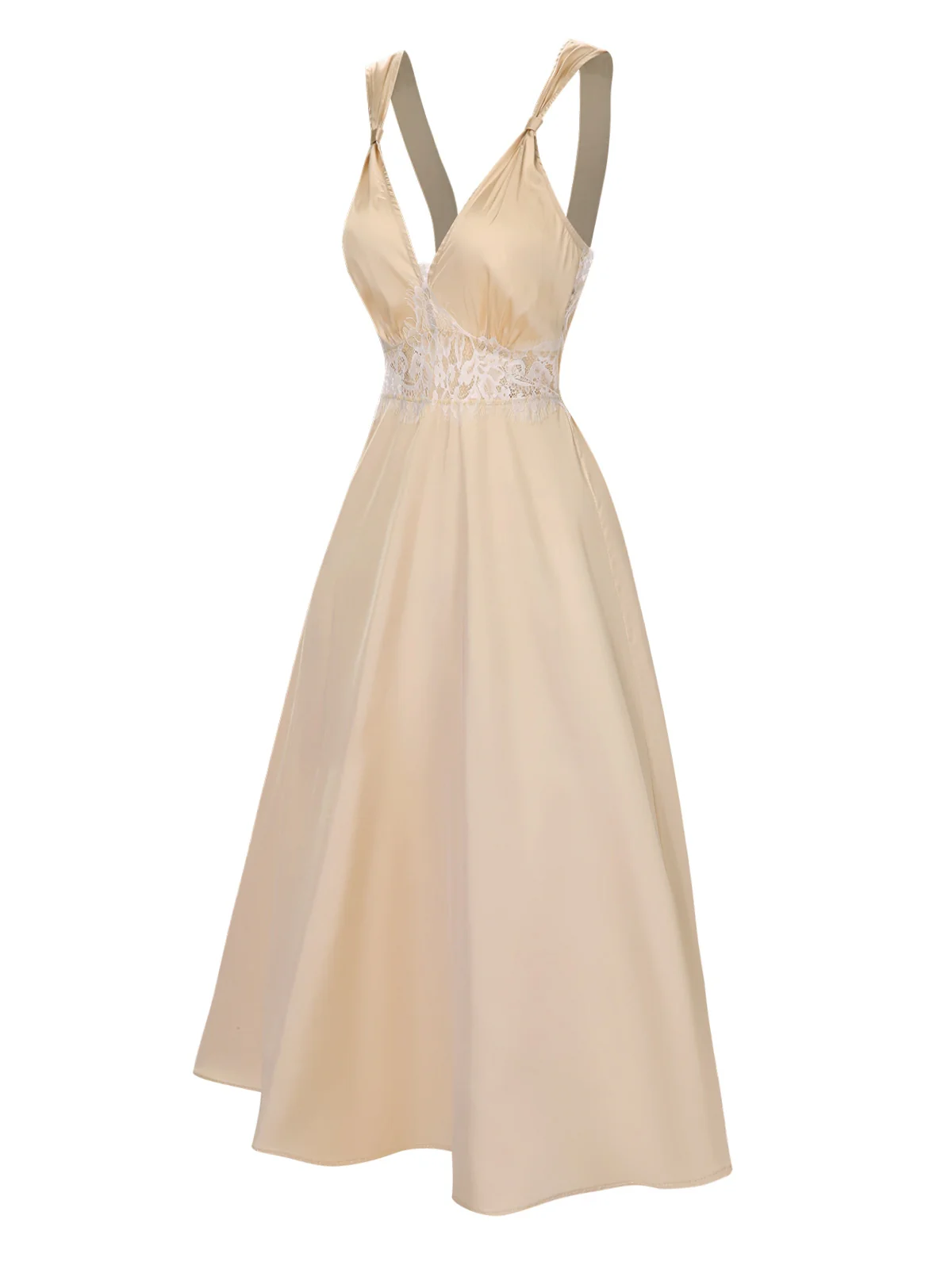 Champagne 1930s Solid Lace Satin Nightgown - Image 4