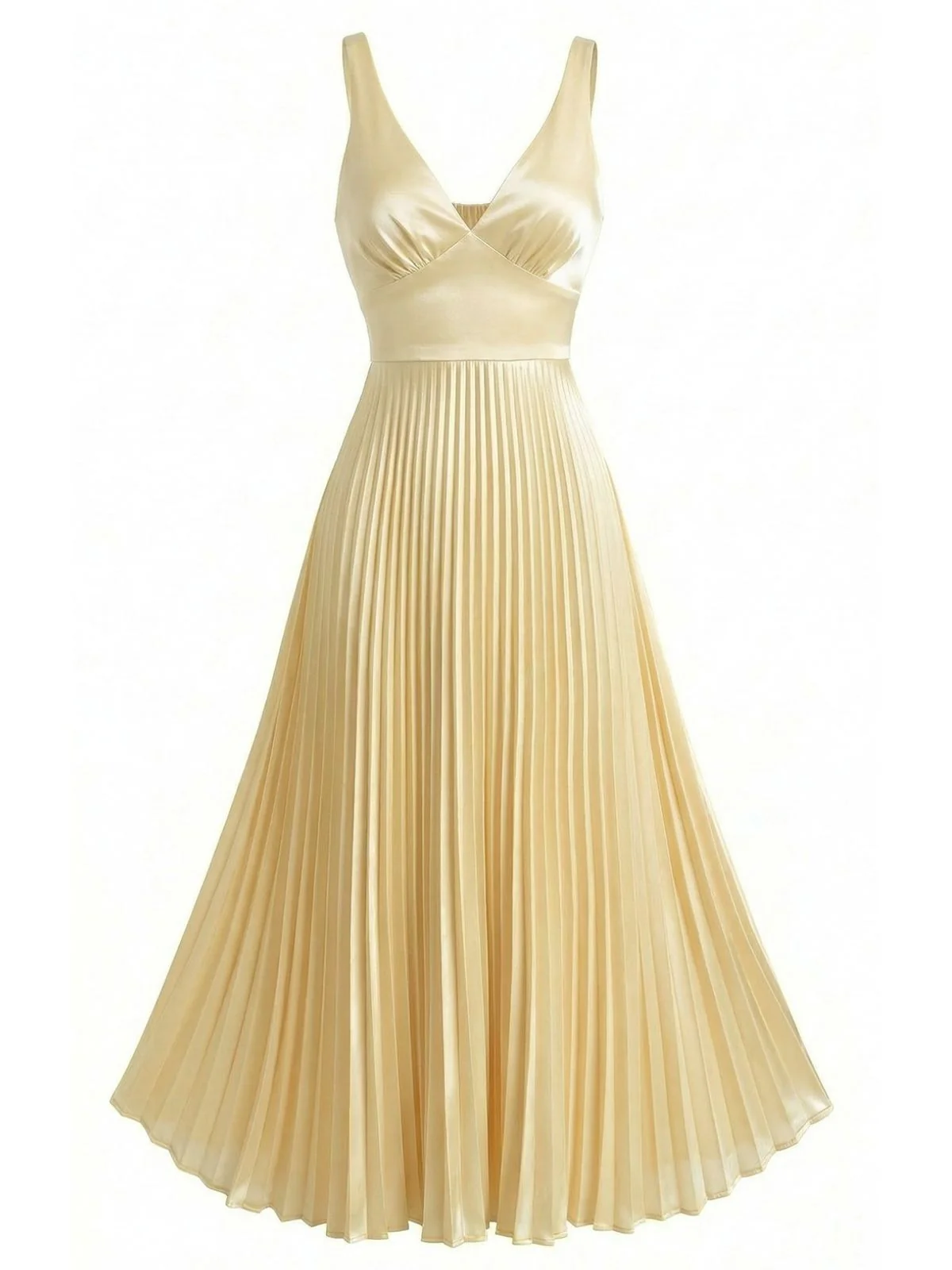 Champagne 1950s Satin Backless Pleated Dress