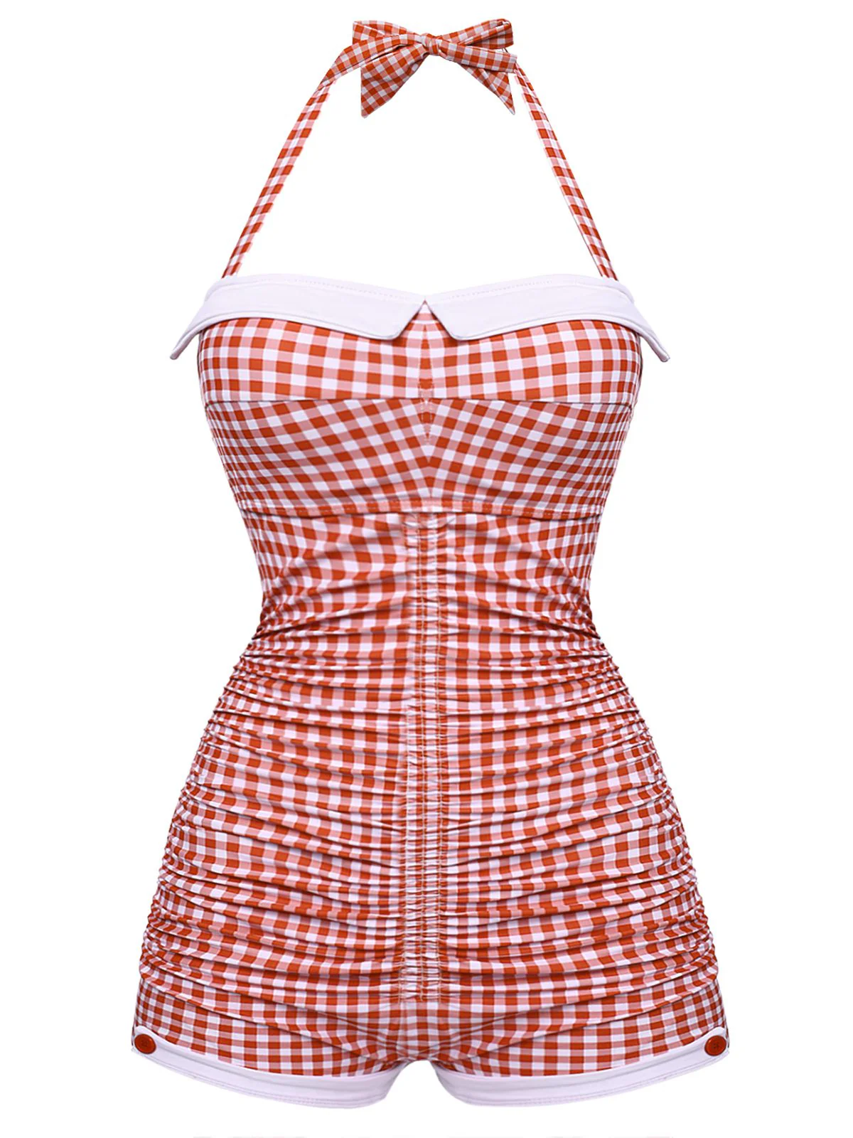 Gingham 1950s Halter Bowknot One-piece Swimsuit - Image 5