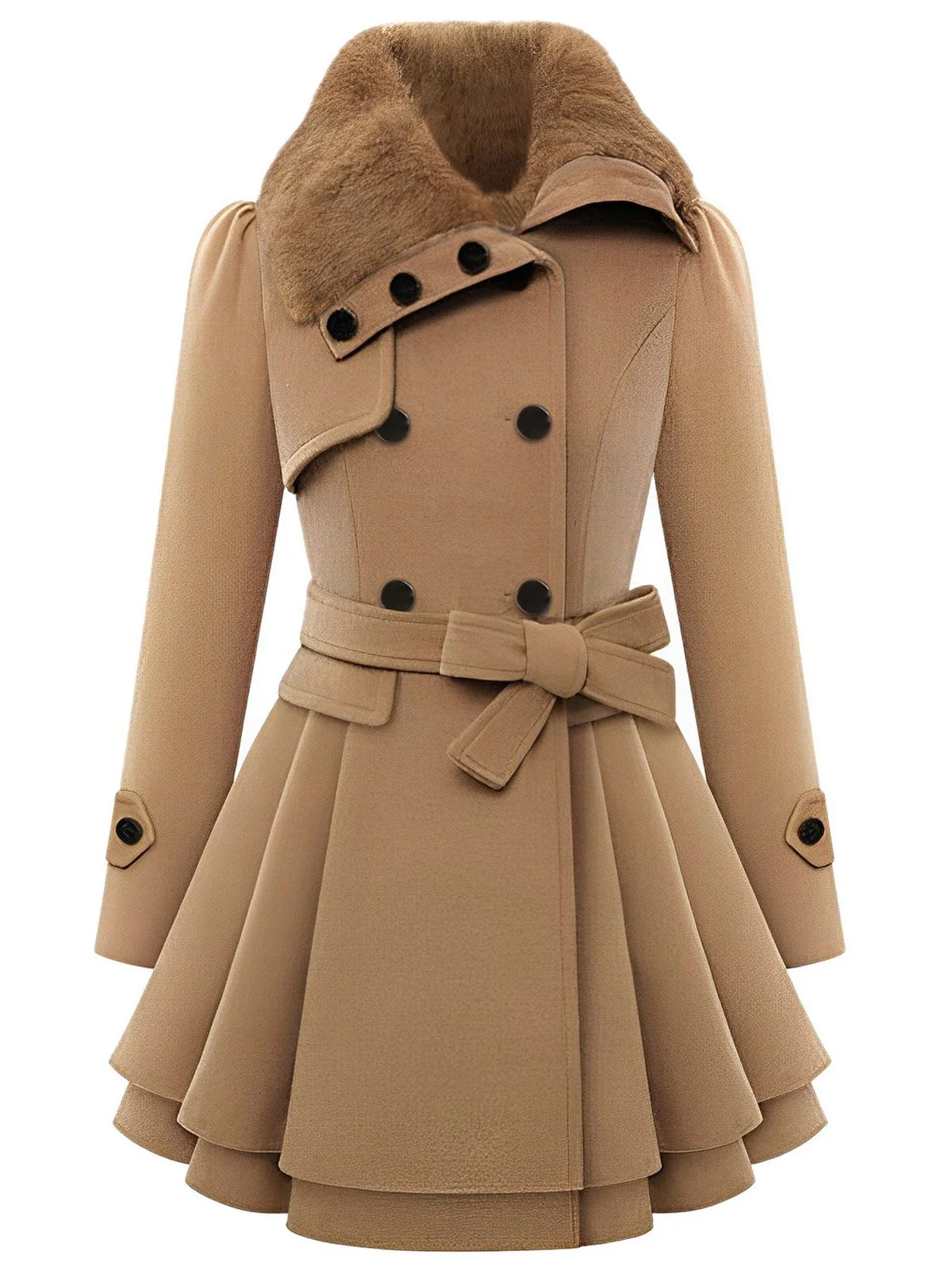 1950s Fur Collar Waisted Winter Coat - Image 6