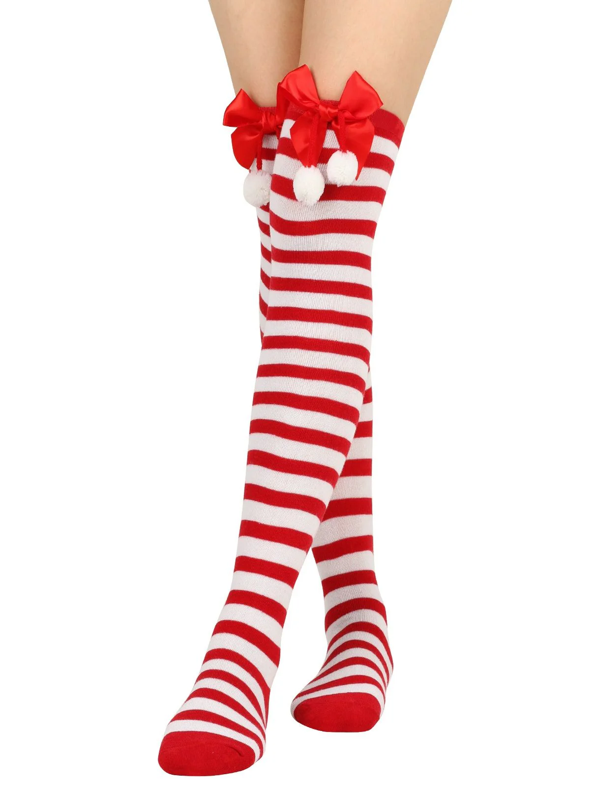 Christmas Striped Bow Pom-Poms Socks