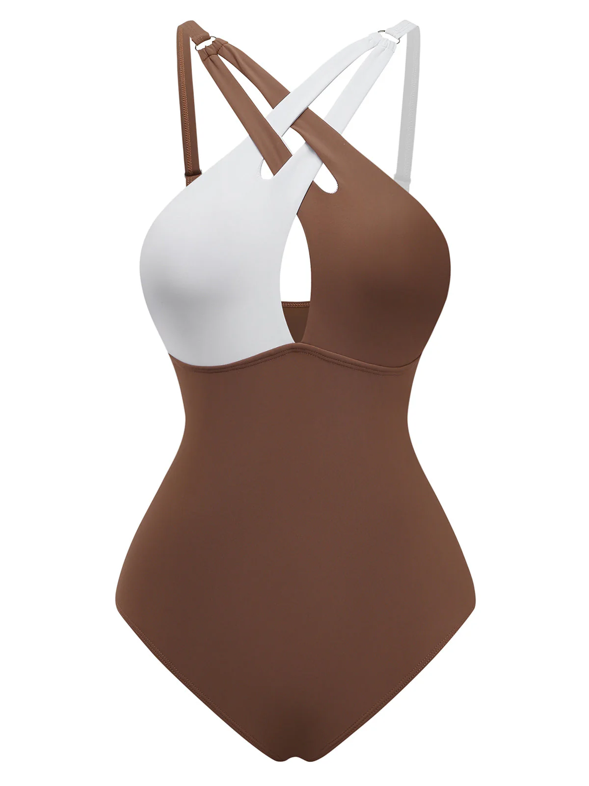 Coffee 1960s Crisscross Halter One Piece Swimsuit - Image 2
