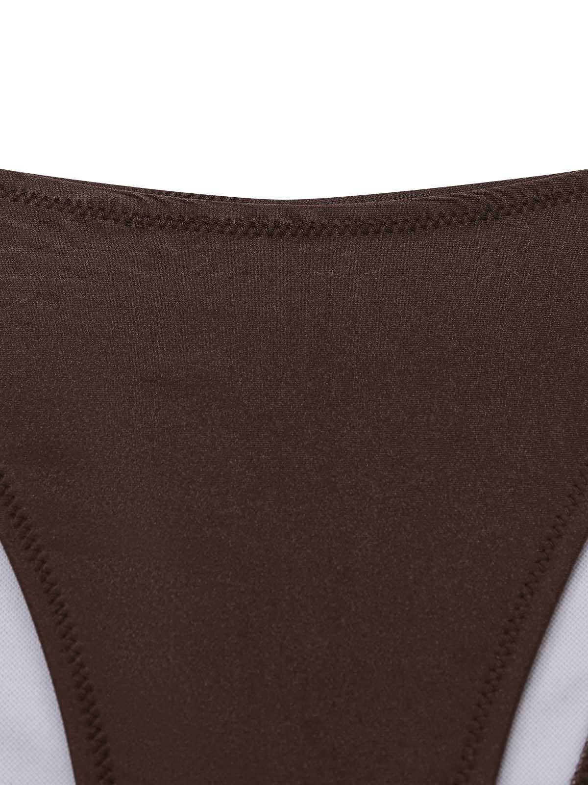 Coffee 1980s Satin Metallic Sun Ruffle Tie Bikini Set - Image 7