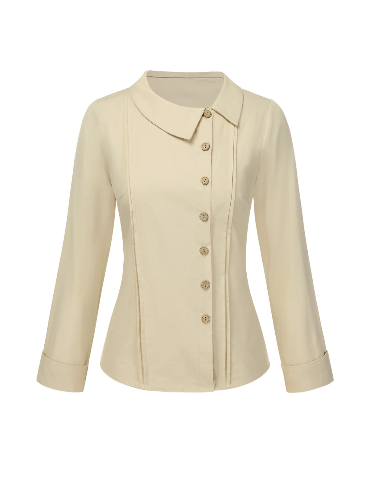 Cream 1930s Cotton Buttons Solid Blouse - Image 3