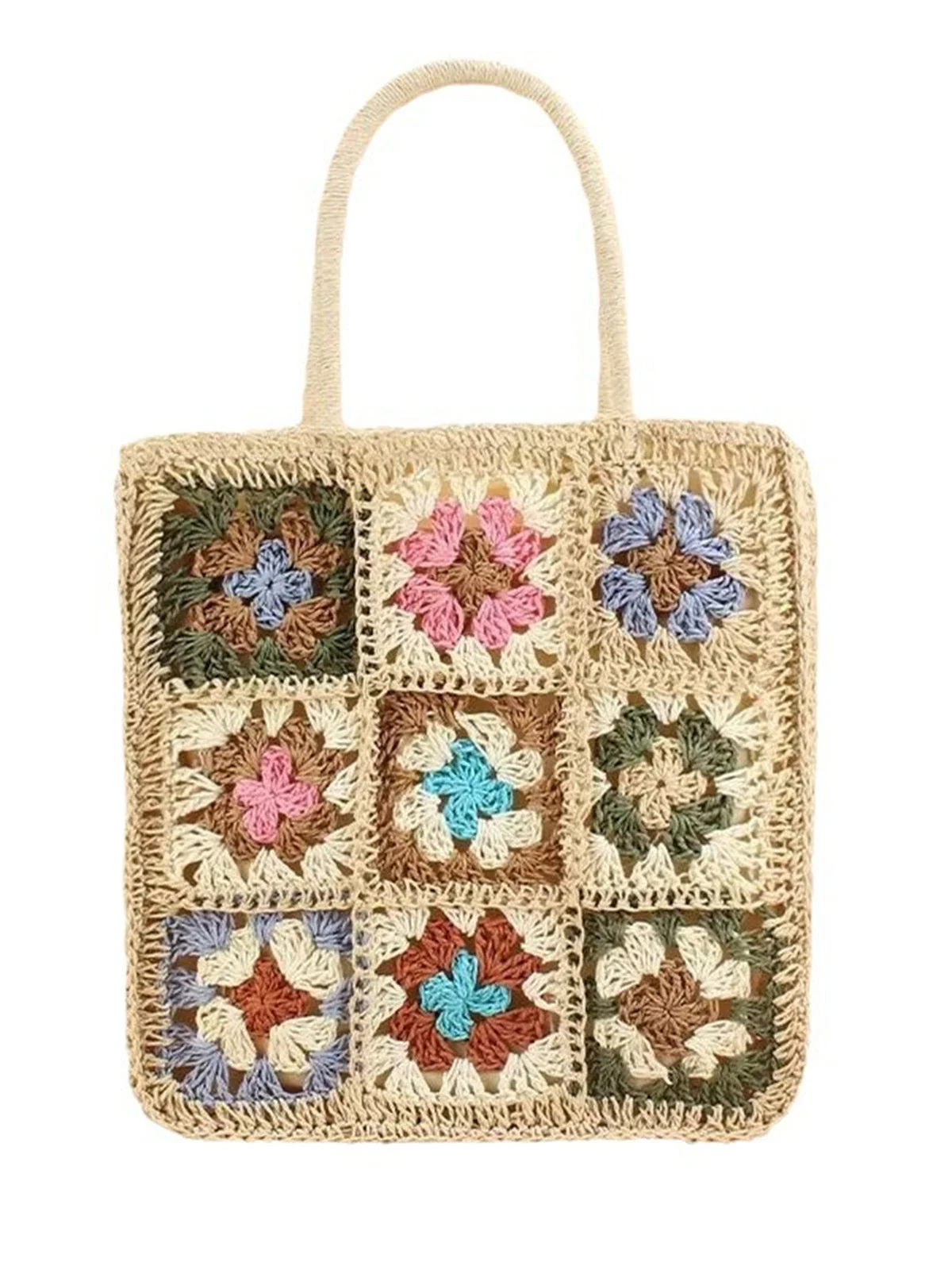 Cream Color Bohemian Patchwork Woven Crochet Bag