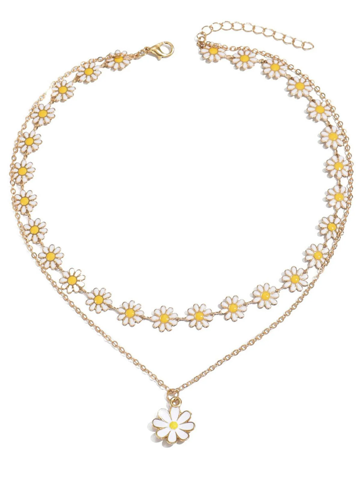 Daisy Flower Pendant Layered Necklace