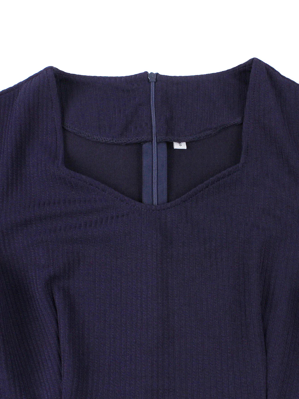 Dark Blue 1950s Geometric Print Belted Swing Dress - Image 3
