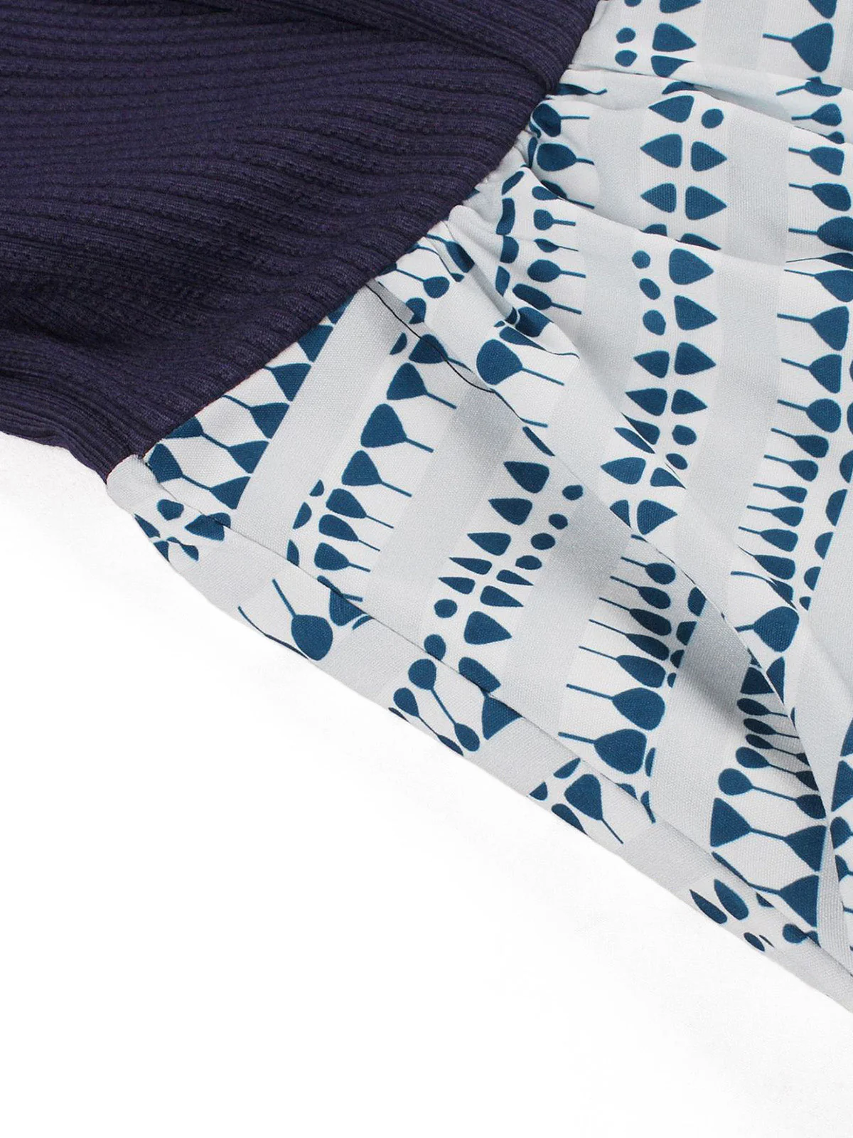 Dark Blue 1950s Geometric Print Belted Swing Dress - Image 5