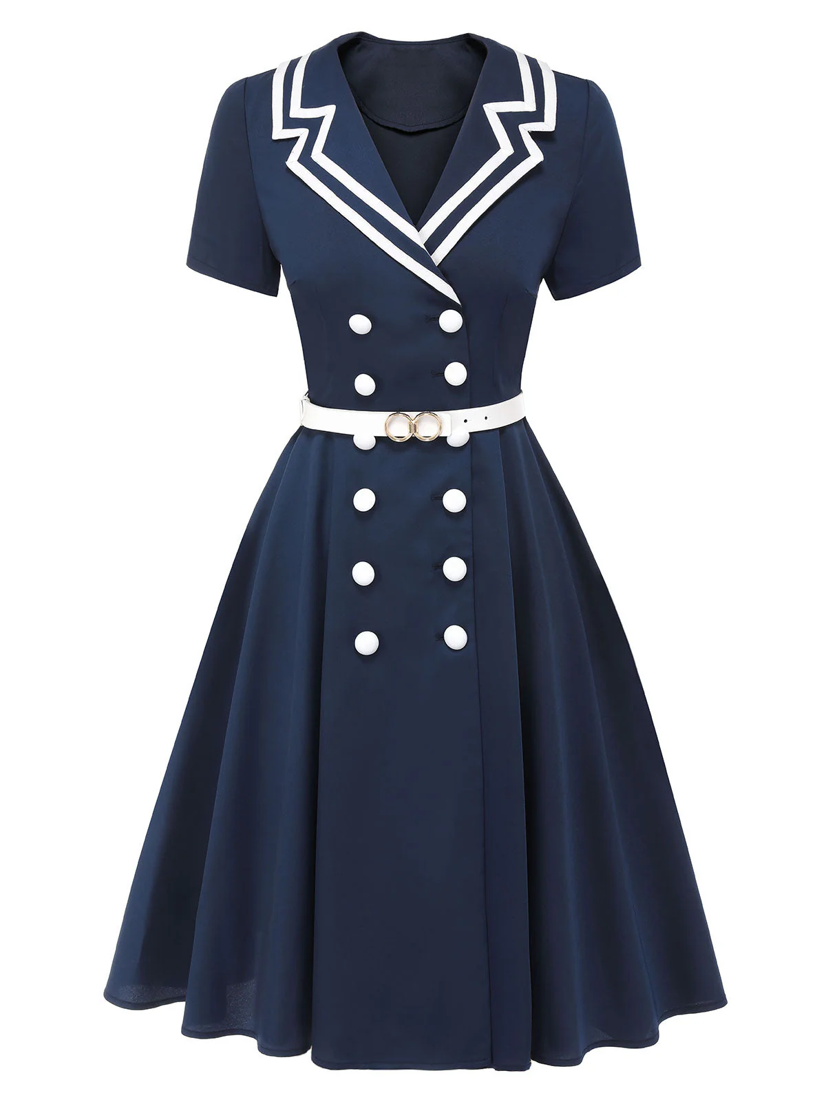 Dark Blue 1950s Sailor Style Double Breasted Dress - Image 3