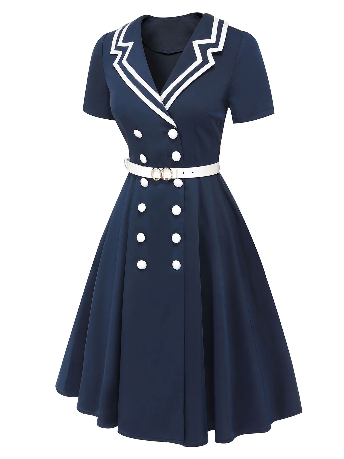 Dark Blue 1950s Sailor Style Double Breasted Dress - Image 4