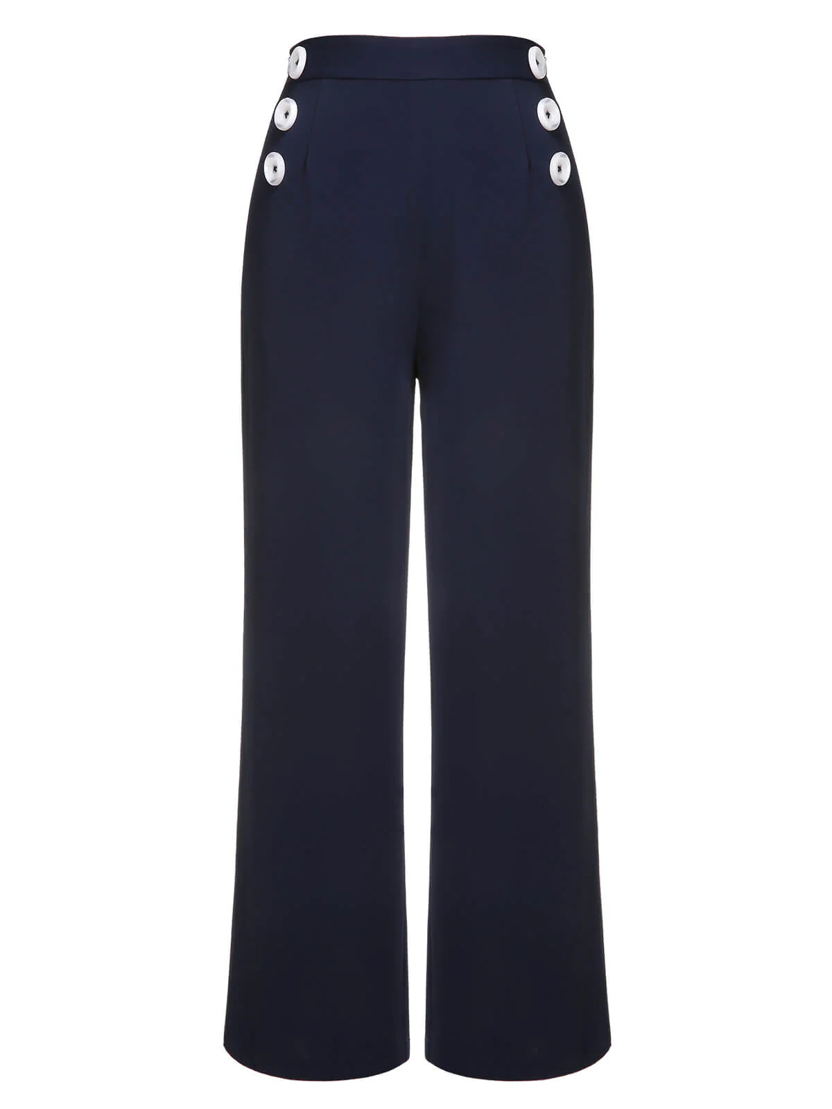 Dark Blue 1950s Solid Button Straight Pants - Image 2