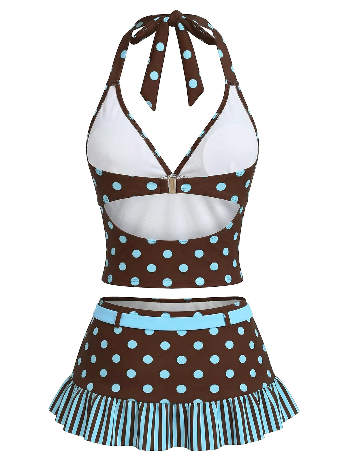 Dark Brown 1950s Polka Dot Tankini Set - Image 2