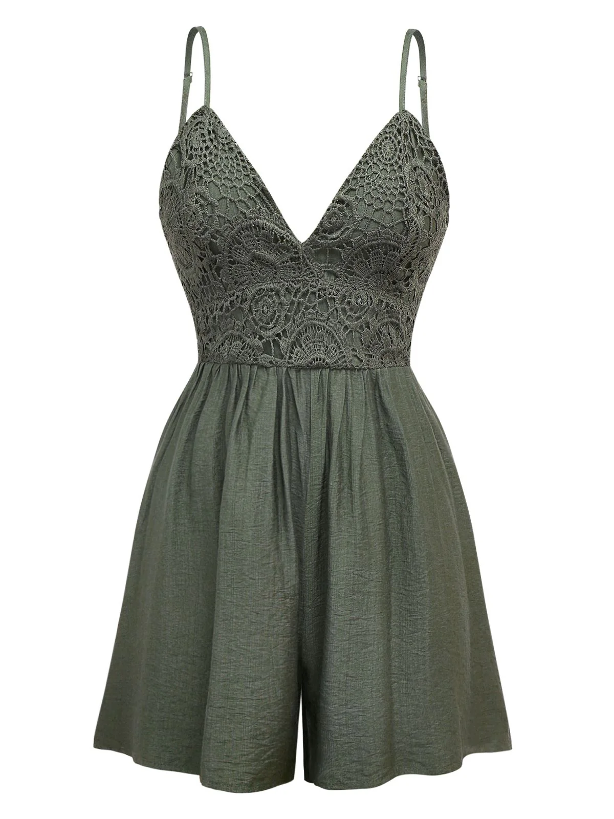 Dark Green 1950s Embroidery Patchwork Smocked Romper