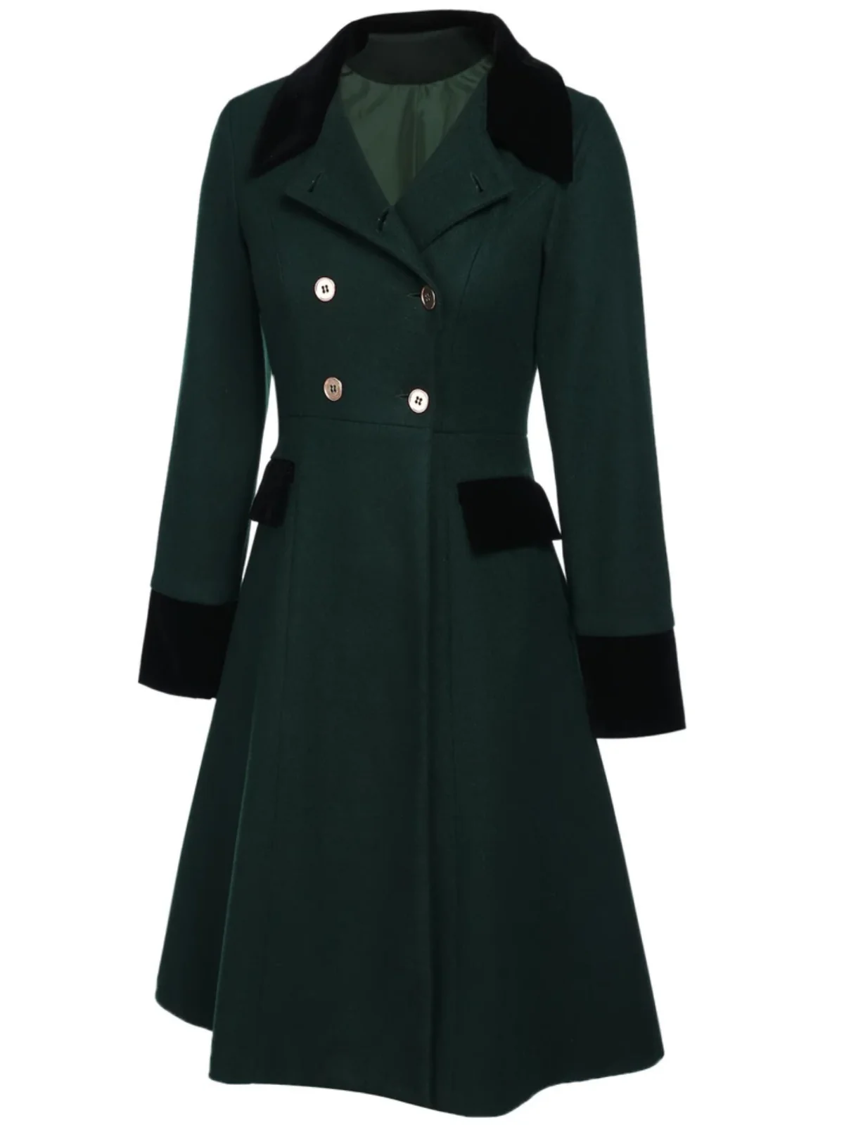 Dark Green 1940s Solid Button Coat - Image 14