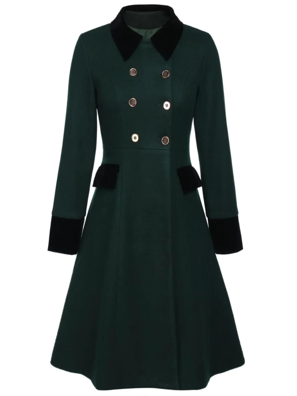 Dark Green 1940s Solid Button Coat - Image 9