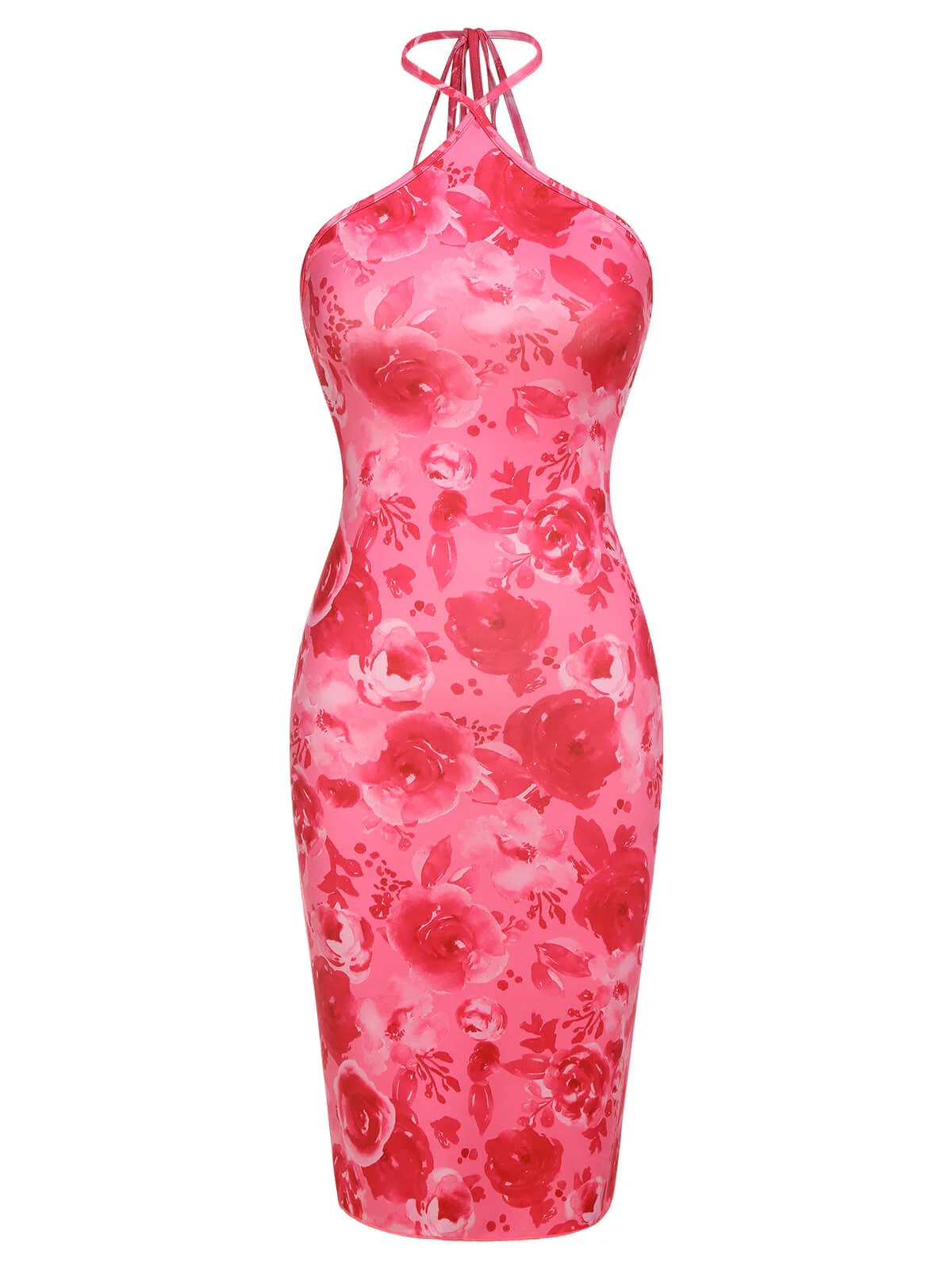 Dark Pink 1960s Rose Halter Dress