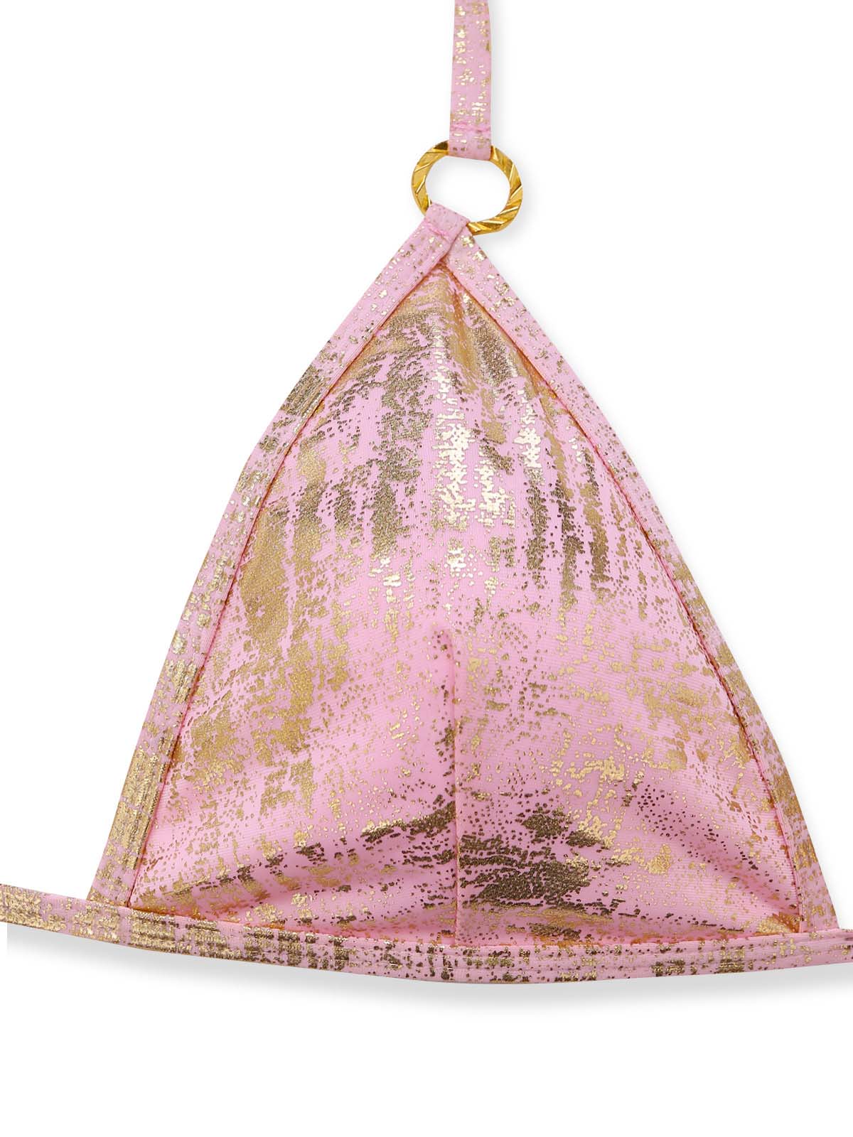 Pink 1980s Metallic Ring Triangle Halter Bikini Set - Image 4