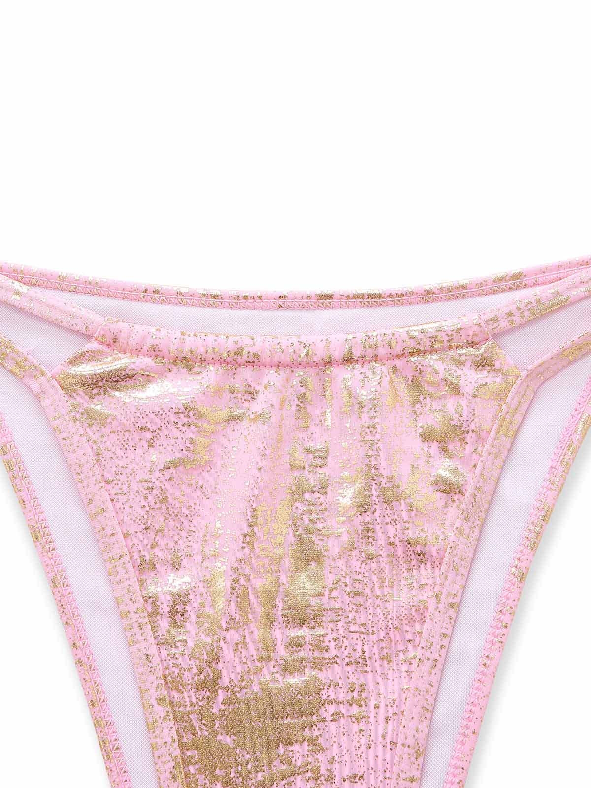 Pink 1980s Metallic Ring Triangle Halter Bikini Set - Image 5