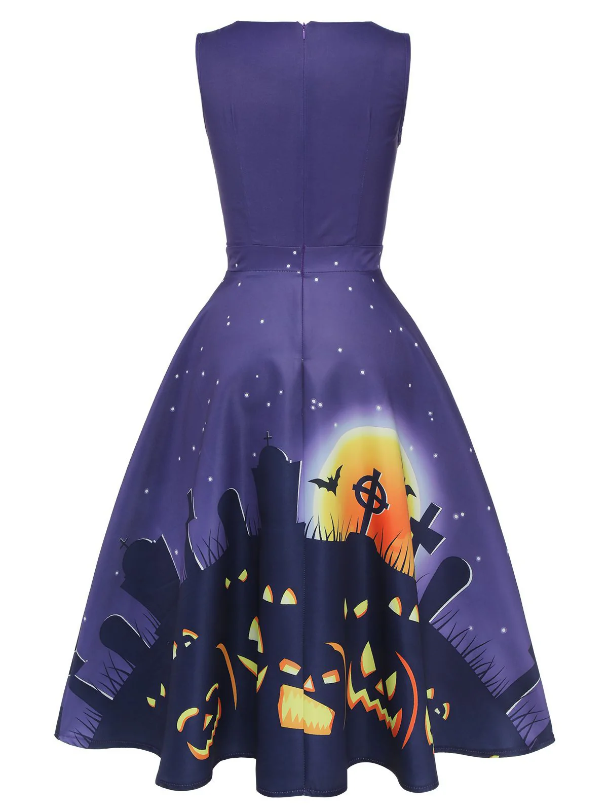 Deep Purple 1950s Halloween V-Neck Swing Dress - Image 4