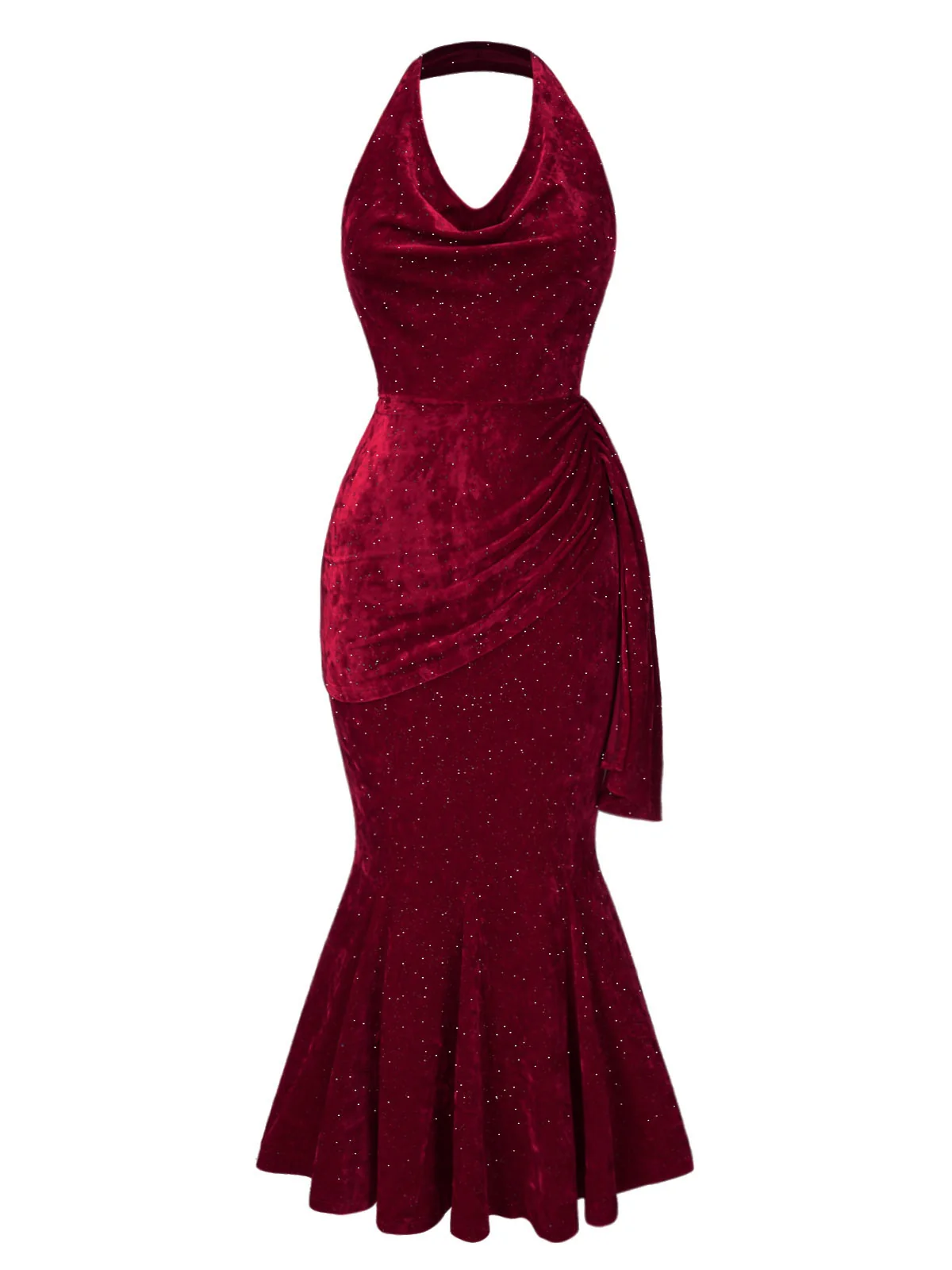 Deep Red 1930s Glitter Cowl Neck Mermaid Dress - Image 3
