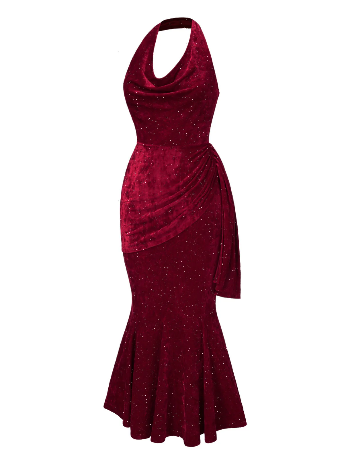 Deep Red 1930s Glitter Cowl Neck Mermaid Dress - Image 4