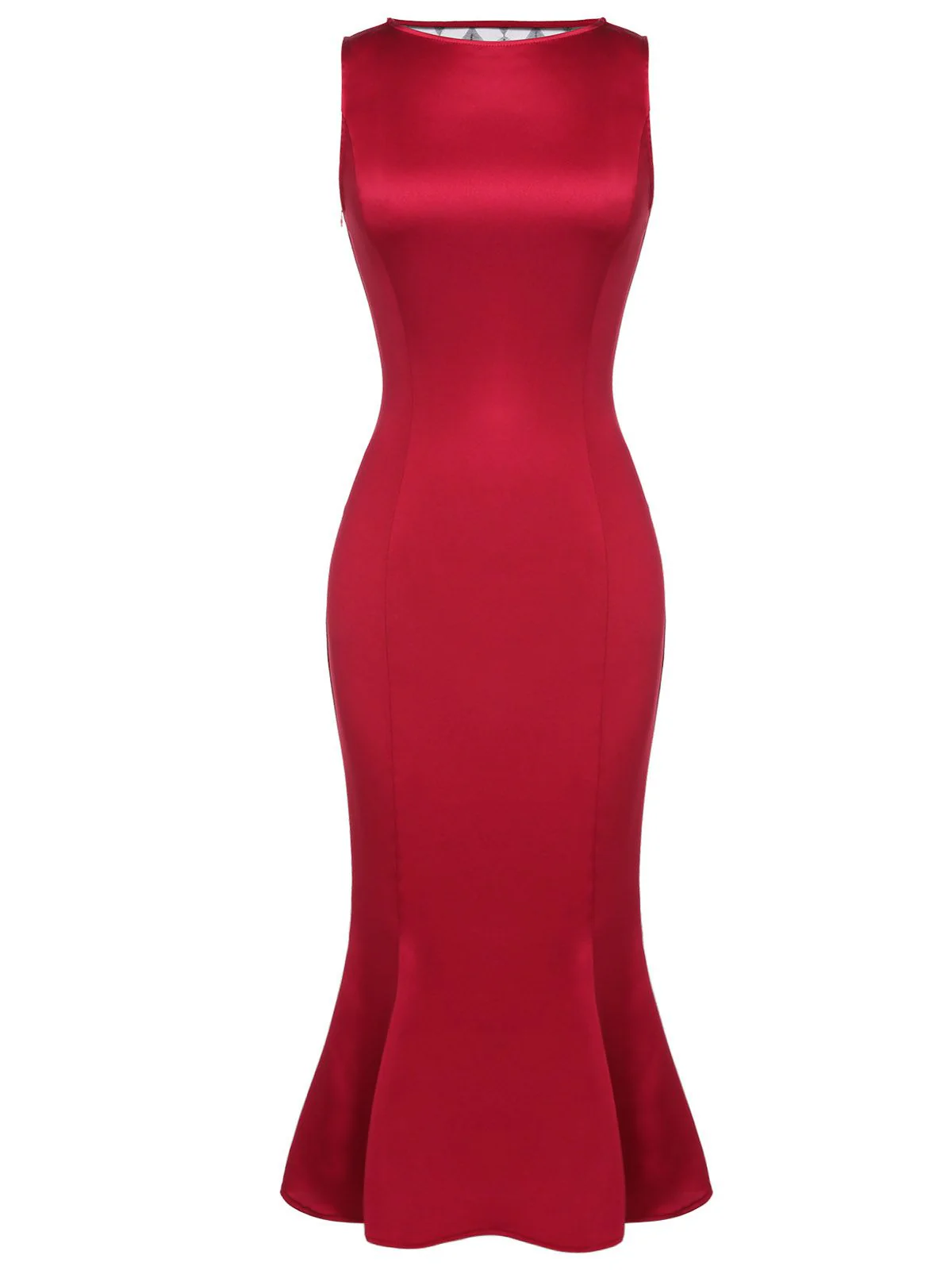 Deep Red 1930s Solid Bow Decor Fishtail Dress - Image 2