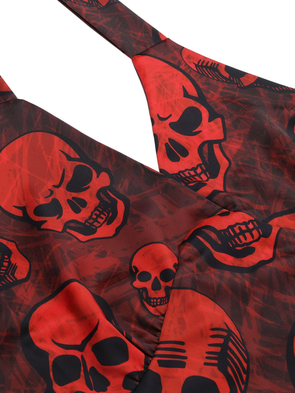 Deep Red 1960s Halloween Skull Halter Dress - Image 5