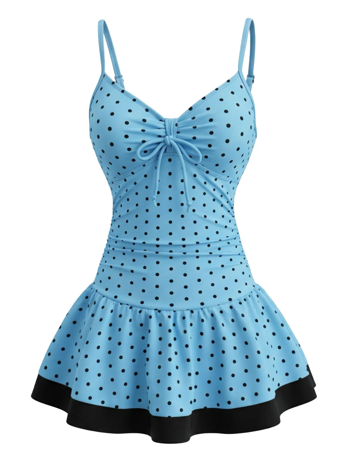 Deep Sky Blue 1950s Polka Dot Swimdress