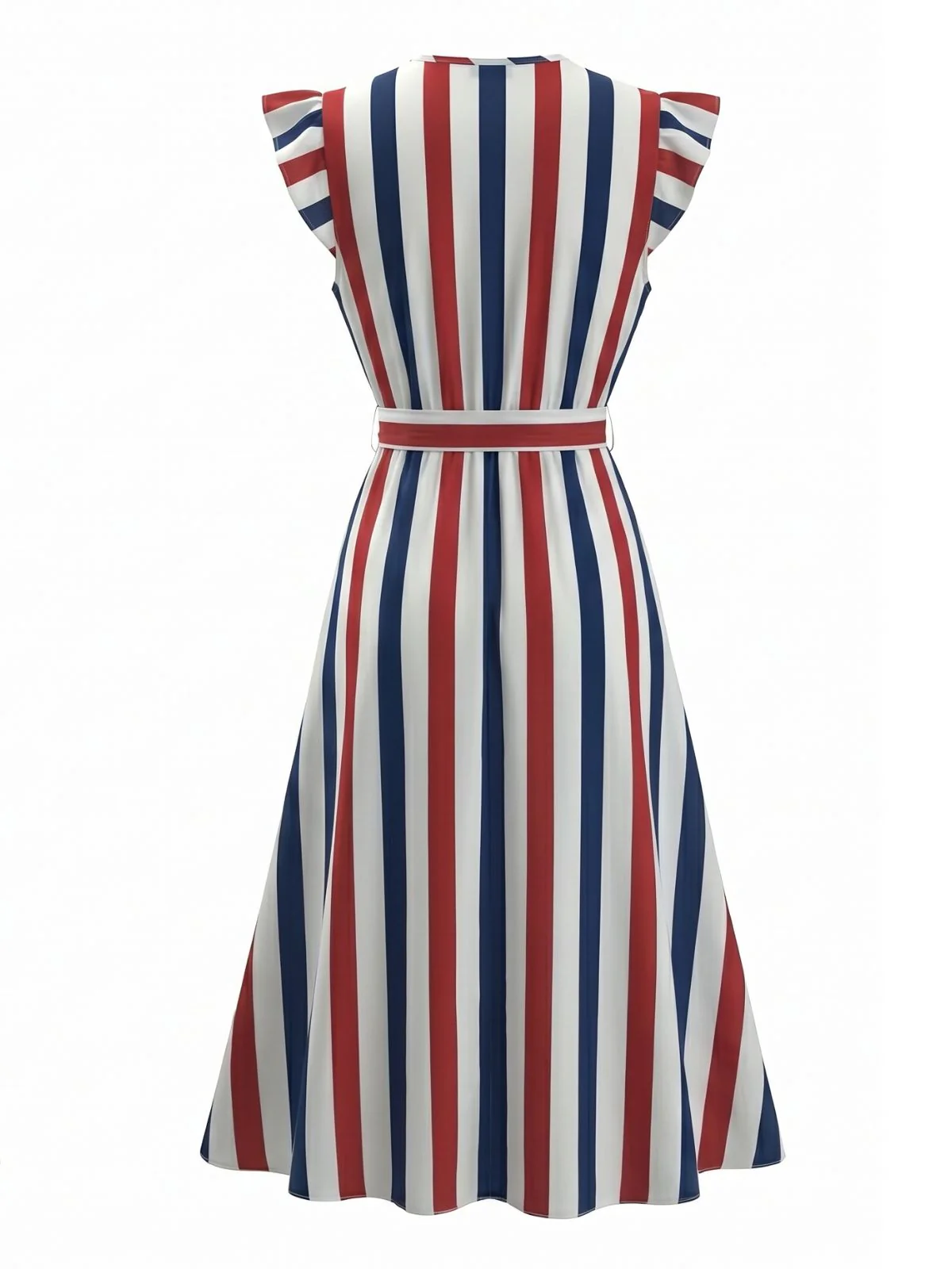 1950s V-Neck Ruffle Belted Swing Dress - Image 3