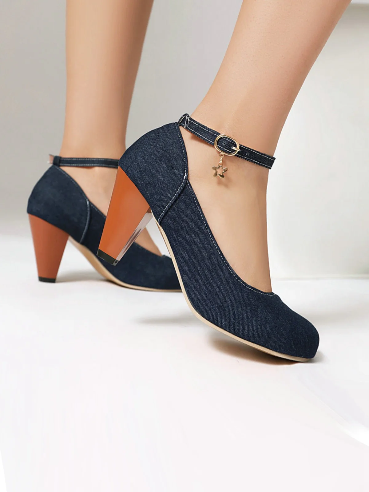 Denim Buckle Mary Janes Chunky Heels - Image 5