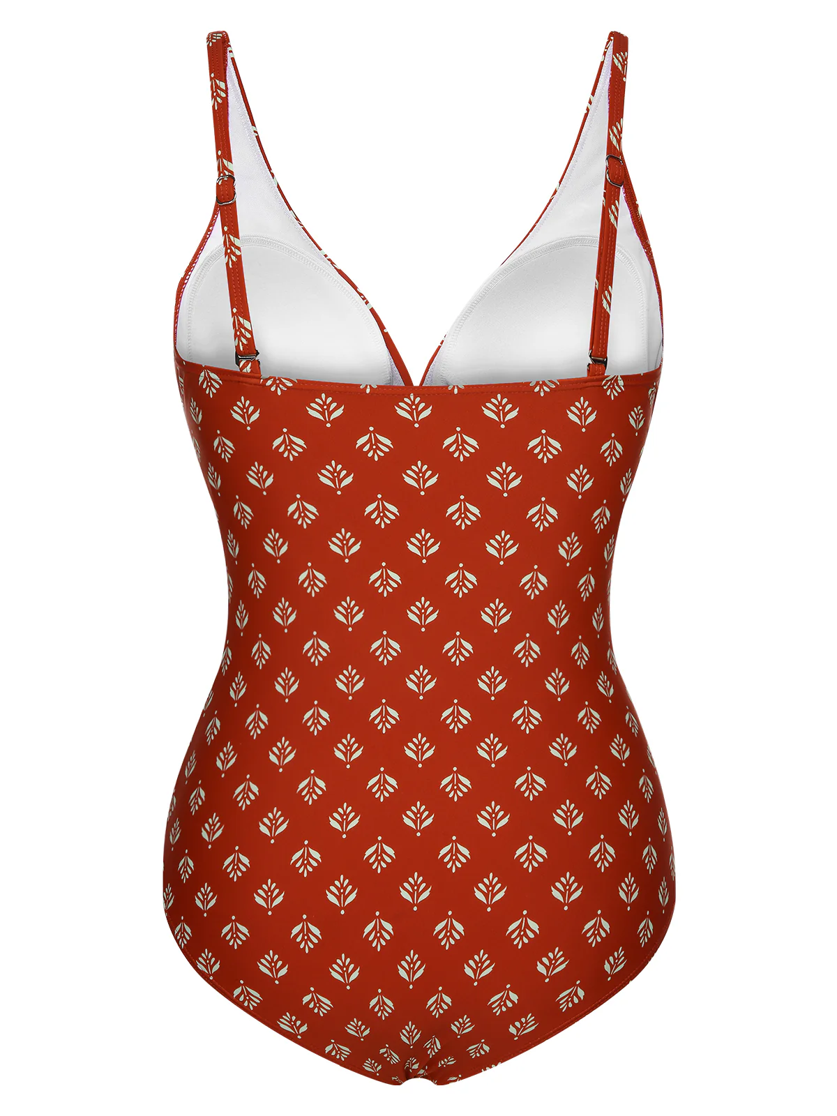 Fire Brick Red 1940s Leaves V-Neck Swimsuit - Image 4