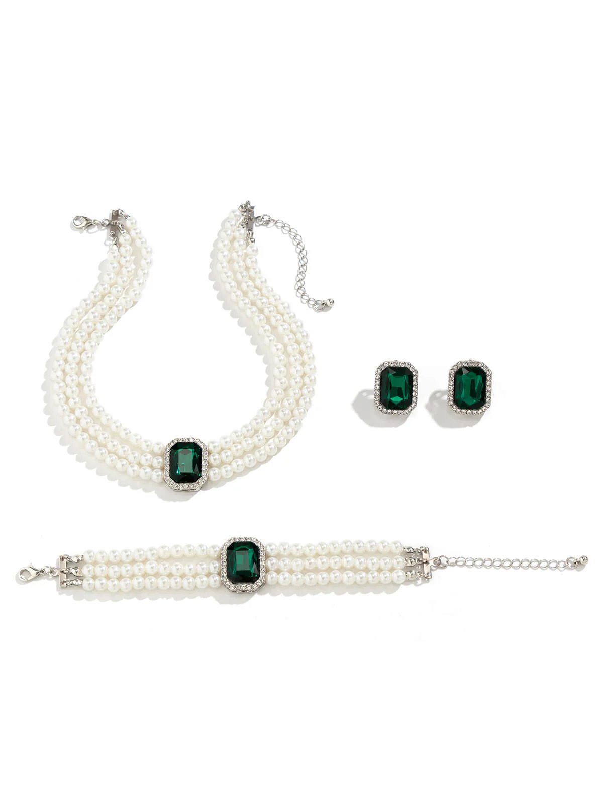 Gemstone Pearl Necklace & Bracelet & Earrings Set